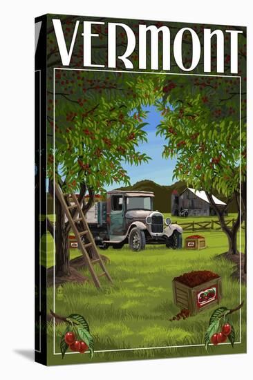 Vermont - Cherry Harvest-Lantern Press-Stretched Canvas