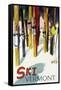 Vermont - Colorful Skis-Lantern Press-Framed Stretched Canvas