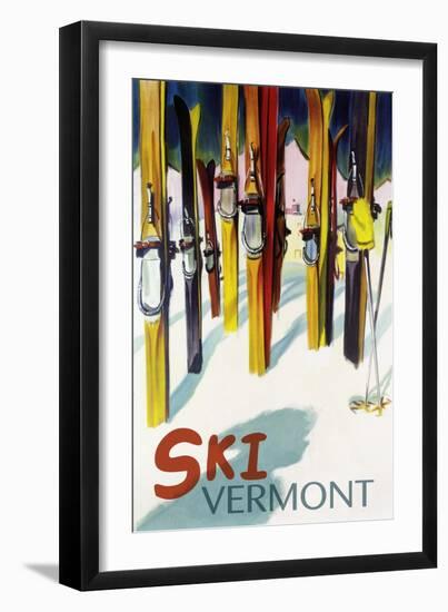 Vermont - Colorful Skis-Lantern Press-Framed Art Print