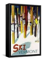 Vermont - Colorful Skis-Lantern Press-Framed Stretched Canvas