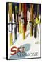 Vermont - Colorful Skis-Lantern Press-Framed Stretched Canvas