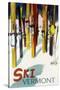 Vermont - Colorful Skis-Lantern Press-Stretched Canvas