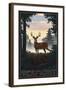 Vermont - Deer and Sunrise-Lantern Press-Framed Art Print