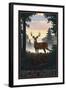 Vermont - Deer and Sunrise-Lantern Press-Framed Art Print