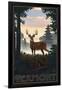 Vermont - Deer and Sunrise-Lantern Press-Framed Art Print