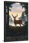 Vermont - Deer and Sunrise-Lantern Press-Stretched Canvas