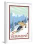 Vermont - Downhill Skier Scene-Lantern Press-Framed Art Print