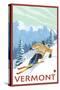 Vermont - Downhill Skier Scene-Lantern Press-Stretched Canvas