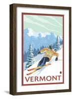 Vermont - Downhill Skier Scene-Lantern Press-Framed Art Print