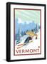 Vermont - Downhill Skier Scene-Lantern Press-Framed Art Print