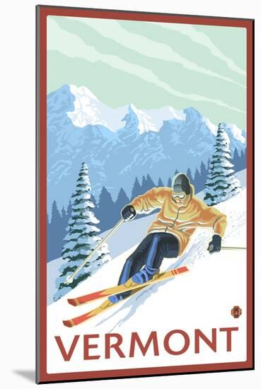 Vermont - Downhill Skier Scene-Lantern Press-Mounted Art Print