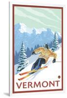 Vermont - Downhill Skier Scene-Lantern Press-Framed Art Print