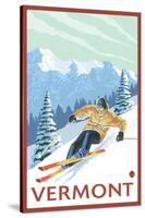 Vermont - Downhill Skier Scene-Lantern Press-Stretched Canvas