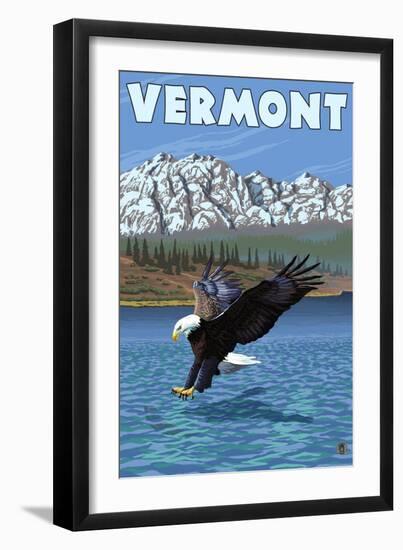 Vermont - Eagle Fishing-Lantern Press-Framed Art Print