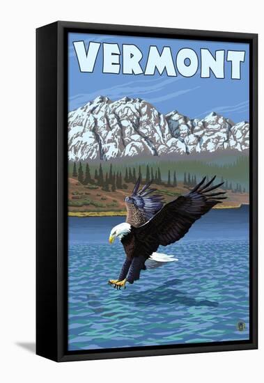Vermont - Eagle Fishing-Lantern Press-Framed Stretched Canvas
