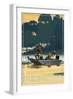 Vermont - Fishermen in Boat-Lantern Press-Framed Art Print