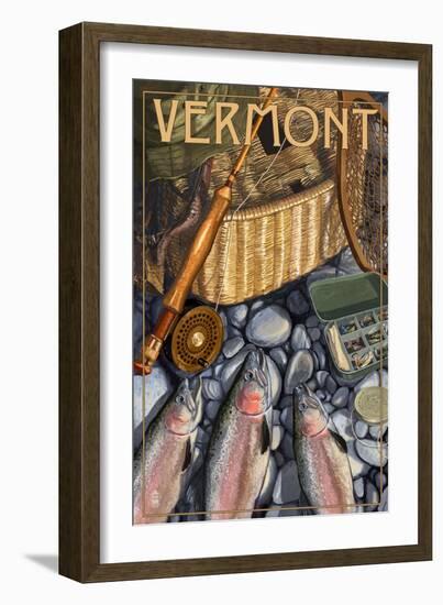 Vermont - Fishing Still Life-Lantern Press-Framed Art Print