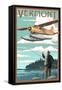 Vermont - Float Plane and Fisherman-Lantern Press-Framed Stretched Canvas