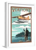 Vermont - Float Plane and Fisherman-Lantern Press-Framed Art Print