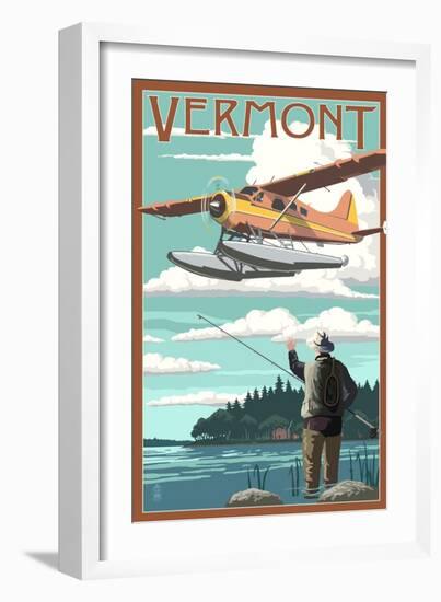 Vermont - Float Plane and Fisherman-Lantern Press-Framed Art Print