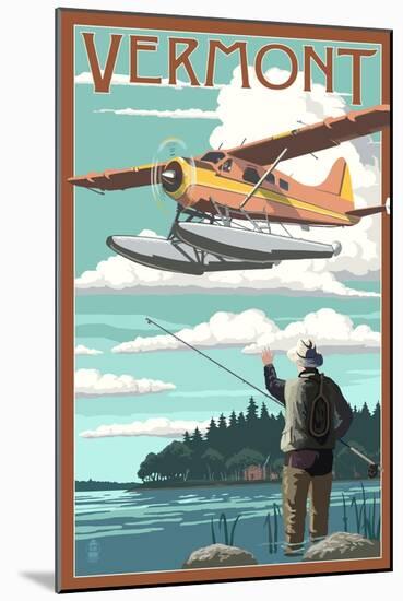 Vermont - Float Plane and Fisherman-Lantern Press-Mounted Art Print