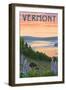 Vermont - Lake and Bear Family-Lantern Press-Framed Art Print