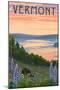 Vermont - Lake and Bear Family-Lantern Press-Mounted Art Print