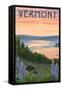 Vermont - Lake and Bear Family-Lantern Press-Framed Stretched Canvas