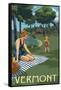 Vermont - Lake and Picnic Scene-Lantern Press-Framed Stretched Canvas