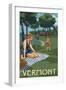 Vermont - Lake and Picnic Scene-Lantern Press-Framed Art Print