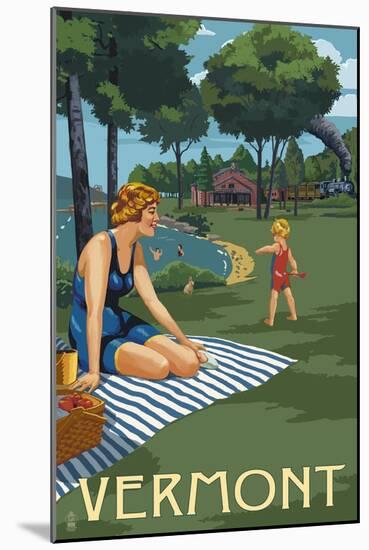 Vermont - Lake and Picnic Scene-Lantern Press-Mounted Art Print