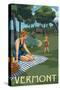 Vermont - Lake and Picnic Scene-Lantern Press-Stretched Canvas