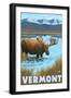 Vermont - Moose Drinking in Lake-Lantern Press-Framed Art Print