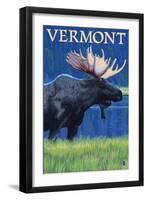 Vermont - Moose in the Moonlight-Lantern Press-Framed Art Print