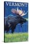 Vermont - Moose in the Moonlight-Lantern Press-Stretched Canvas