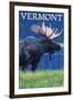 Vermont - Moose in the Moonlight-Lantern Press-Framed Art Print