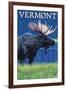Vermont - Moose in the Moonlight-Lantern Press-Framed Art Print