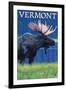 Vermont - Moose in the Moonlight-Lantern Press-Framed Art Print