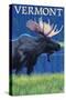 Vermont - Moose in the Moonlight-Lantern Press-Stretched Canvas