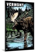 Vermont - Moose - Scratchboard-Lantern Press-Mounted Art Print