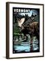 Vermont - Moose - Scratchboard-Lantern Press-Framed Art Print