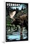 Vermont - Moose - Scratchboard-Lantern Press-Framed Art Print