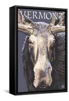 Vermont - Moose Up Close-Lantern Press-Framed Stretched Canvas