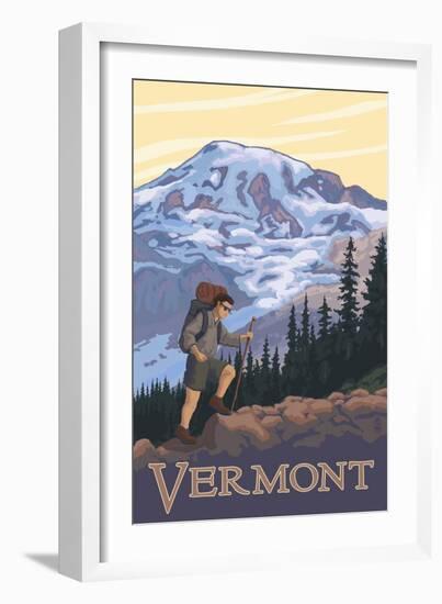 Vermont Mountain Hiker-Lantern Press-Framed Art Print