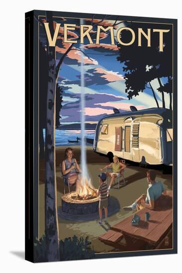 Vermont - Retro Camper and Lake-Lantern Press-Stretched Canvas