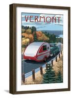 Vermont - Retro Camper on Road-Lantern Press-Framed Art Print