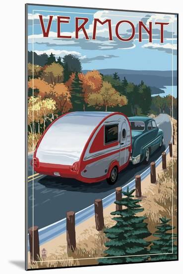 Vermont - Retro Camper on Road-Lantern Press-Mounted Art Print