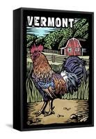 Vermont - Rooster - Scratchboard-Lantern Press-Framed Stretched Canvas