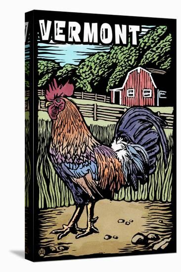 Vermont - Rooster - Scratchboard-Lantern Press-Stretched Canvas