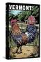 Vermont - Rooster - Scratchboard-Lantern Press-Stretched Canvas